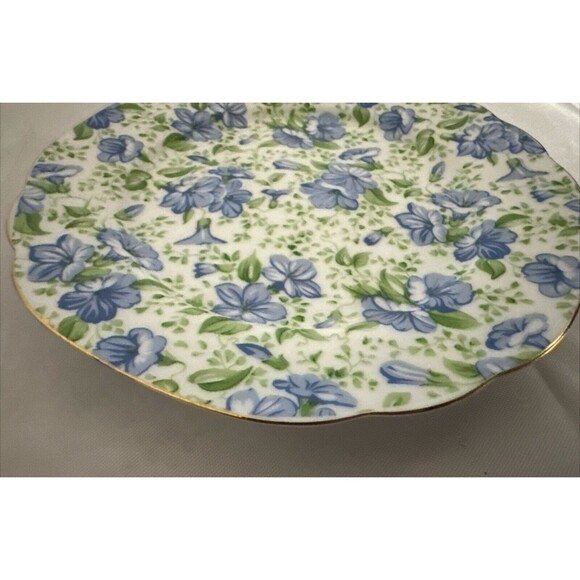 Two’s Company Blue Flowers Green Leaves 6" Decorative Gold Trim Plate - Picture 8 of 8